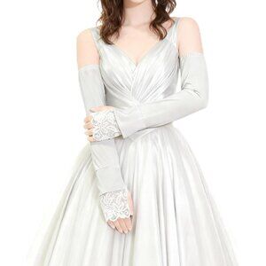 Women's Gray-01 Arm Sleeves  Satin Lace Long Gloves Wedding Party Tea Prom